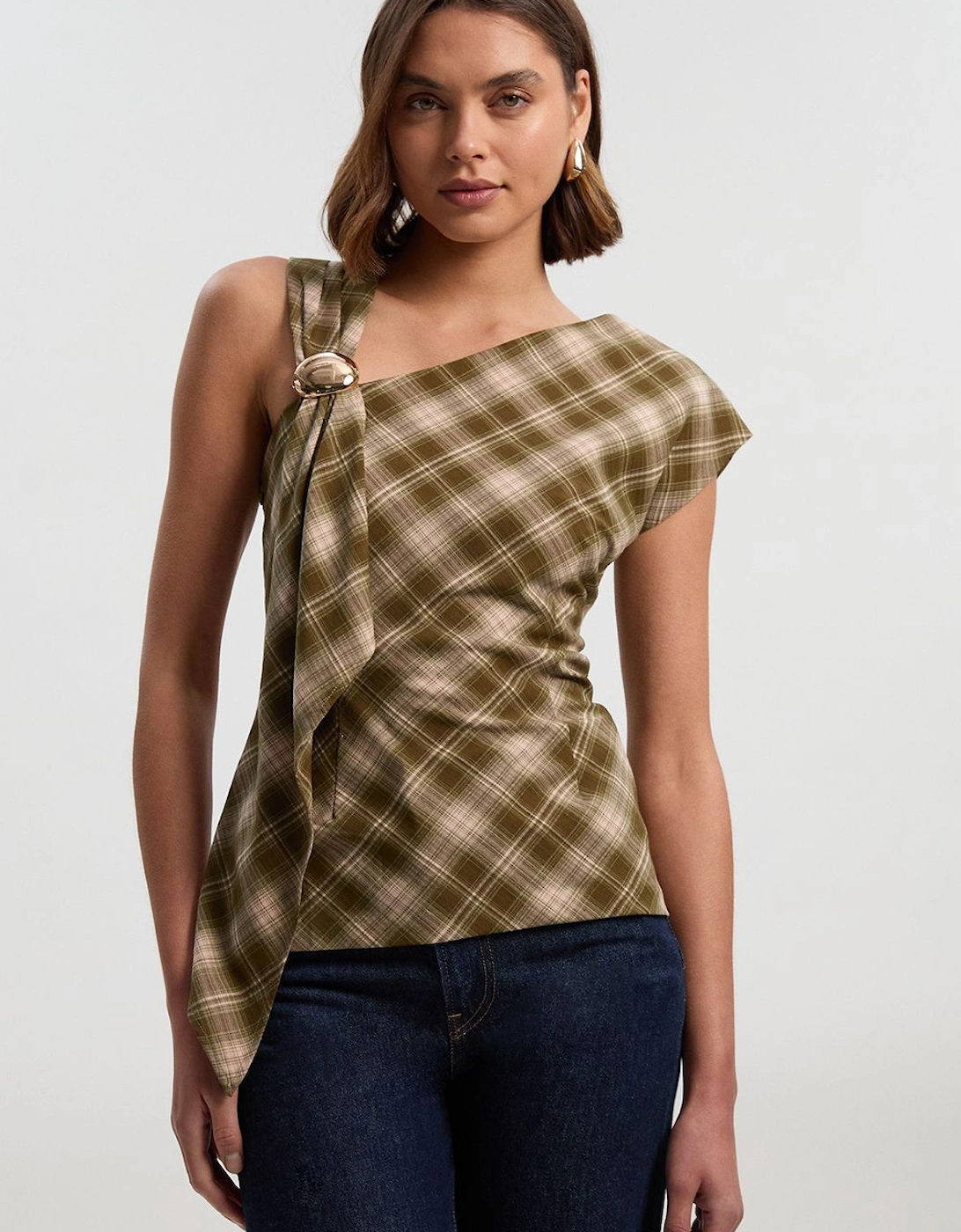 Tailored Check Trim Detail Sleeveless Top, 2 of 1