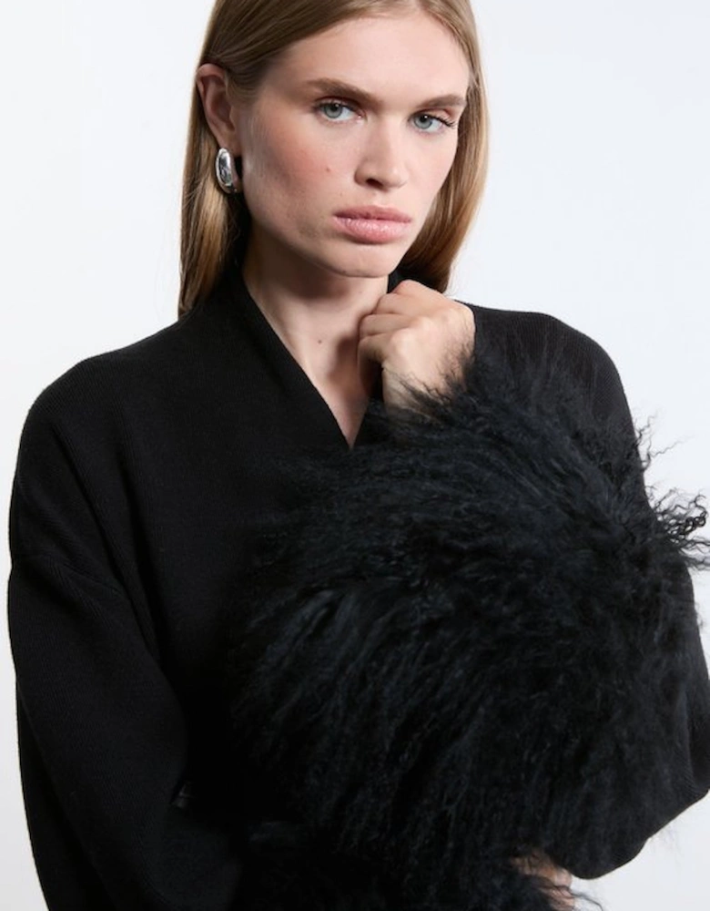 Viscose Blend Compact Knit Shealing Cuff Belted Coatigan