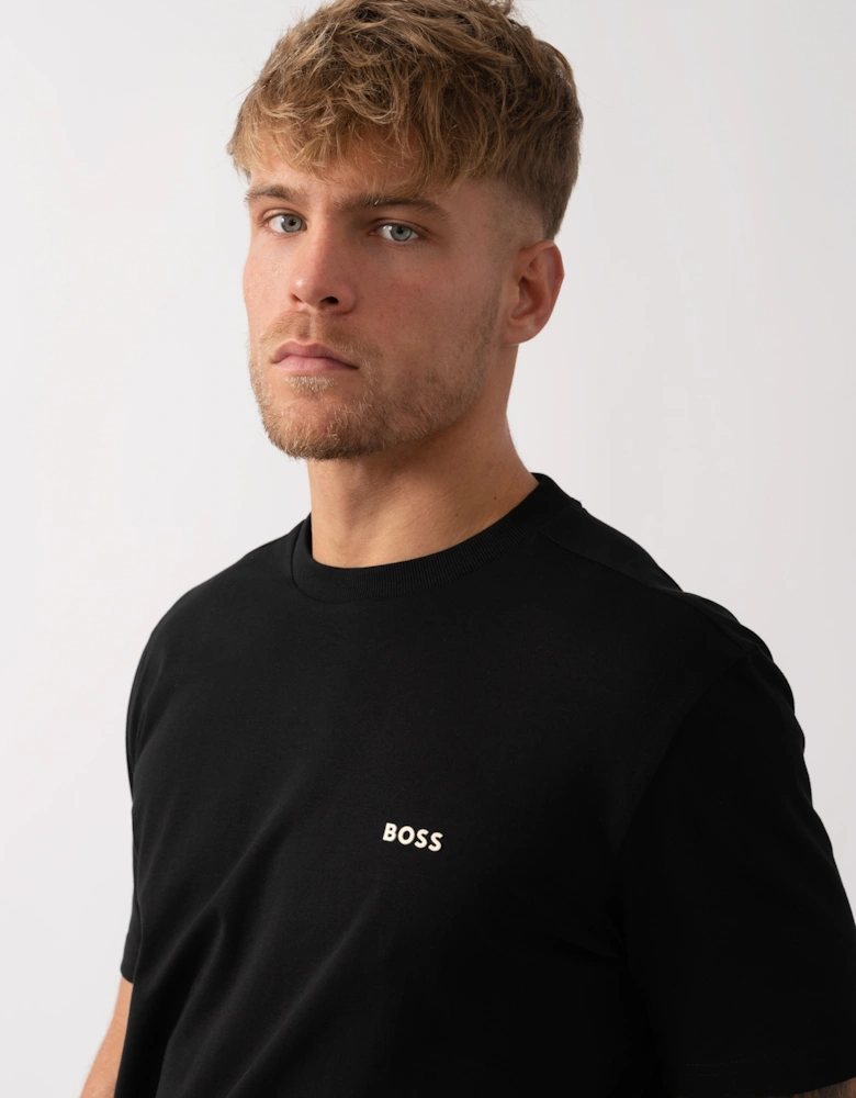 BOSS Green Tee Mens Stretch Cotton T-Shirt with Contrast Logo - Black 009