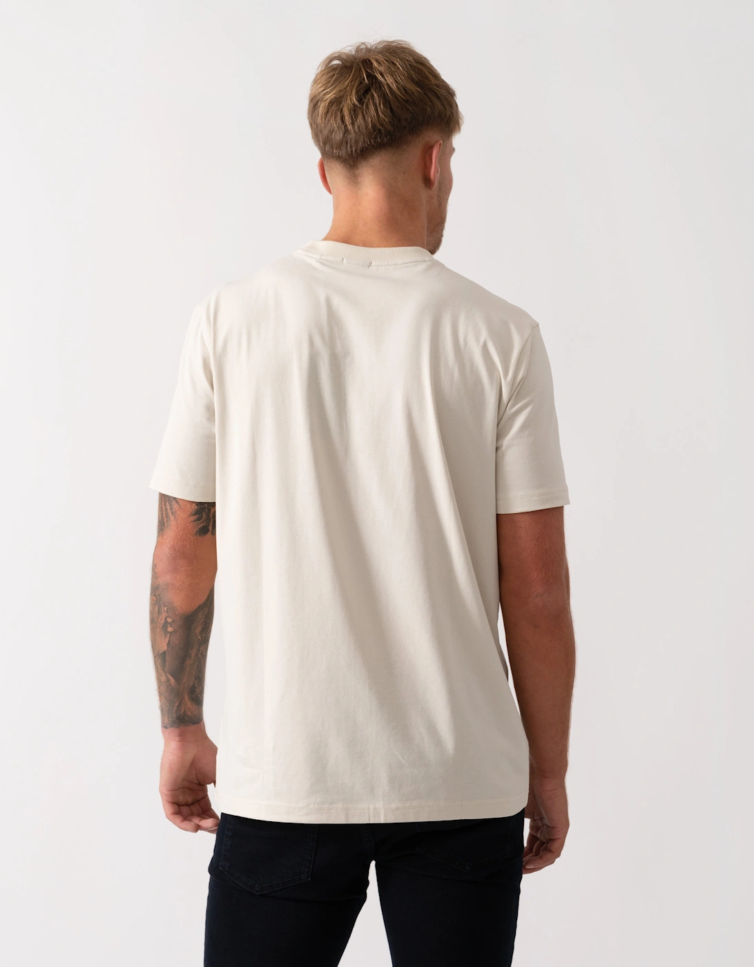 BOSS Green Tee Mens Stretch Cotton T-Shirt with Contrast Logo - Open White 131