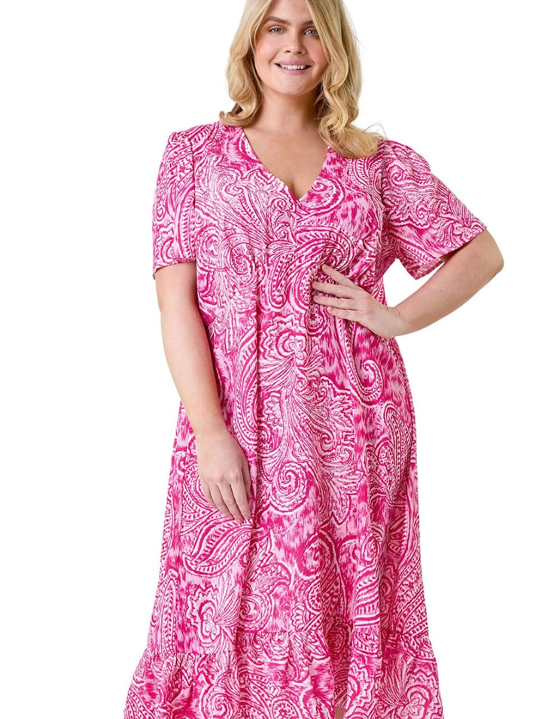 Curve Paisley Tiered Frill Midi Dress, 2 of 1