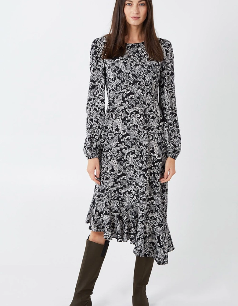Paisley Long Sleeve Asymmetric Midi Dress