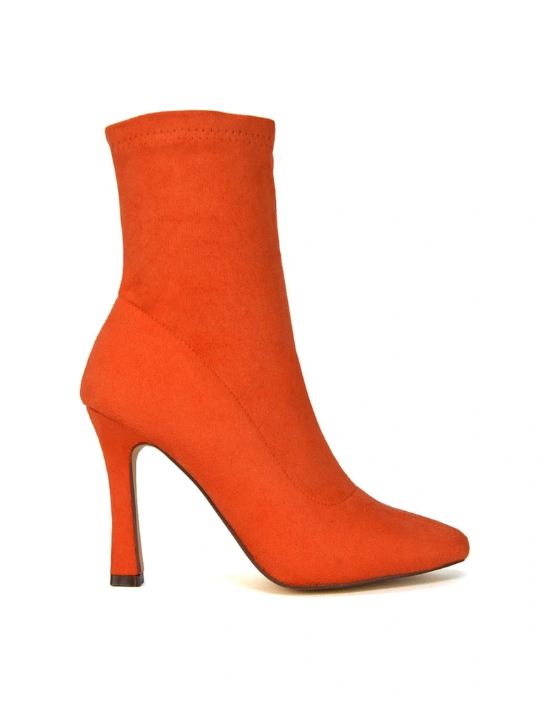 'Paula' Pointed Toe Zip-Up Stiletto Ankle Sock Boot Heels