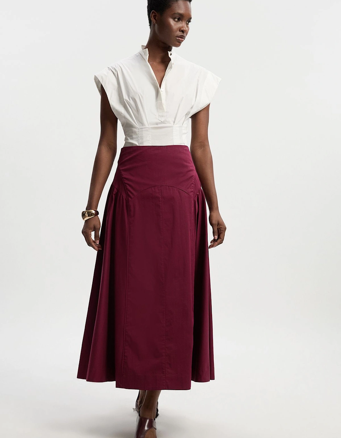 Pleated Detail Cotton Woven Maxi Skirt, 2 of 1