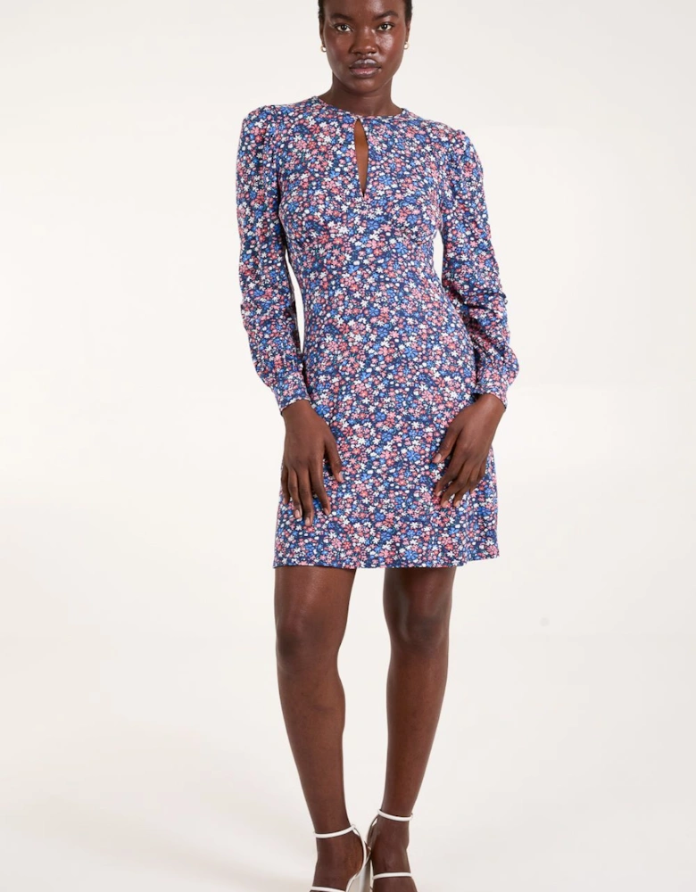 Front Keyhole Long Sleeve Floral Dress