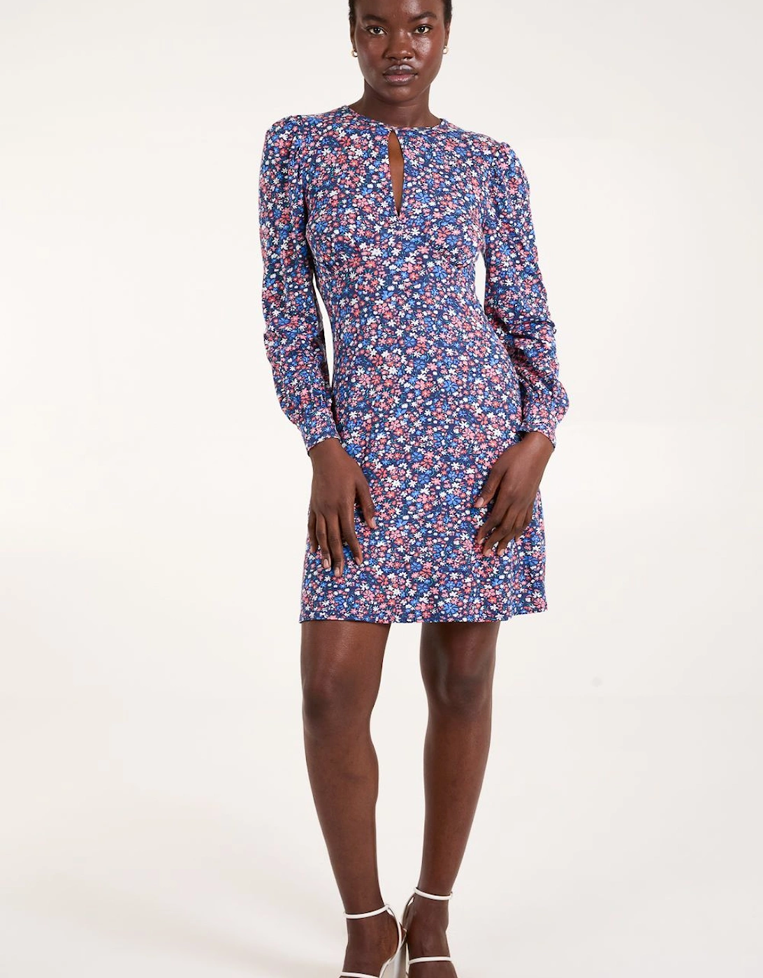 Front Keyhole Long Sleeve Floral Dress, 2 of 1