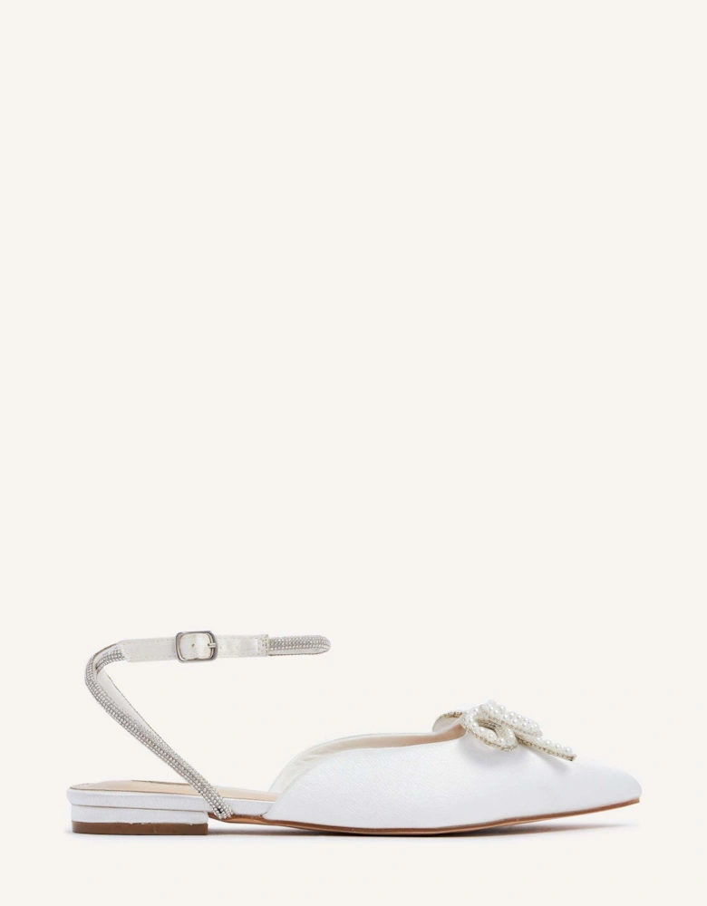 Lalita Ivory Satin Bow Embellished Flat Mules