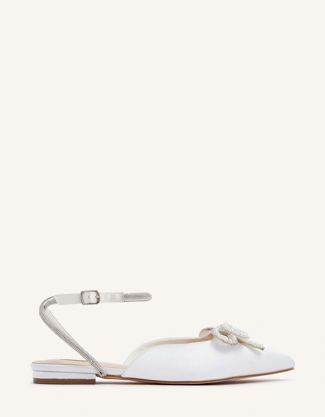 Lalita Ivory Satin Bow Embellished Flat Mules, 2 of 1