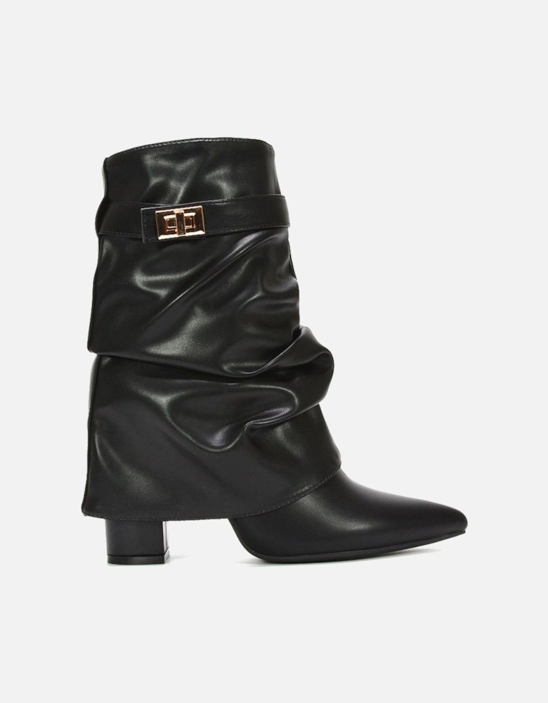 'Thalia' Pointed Ruched Block Heel Slouchy Booties