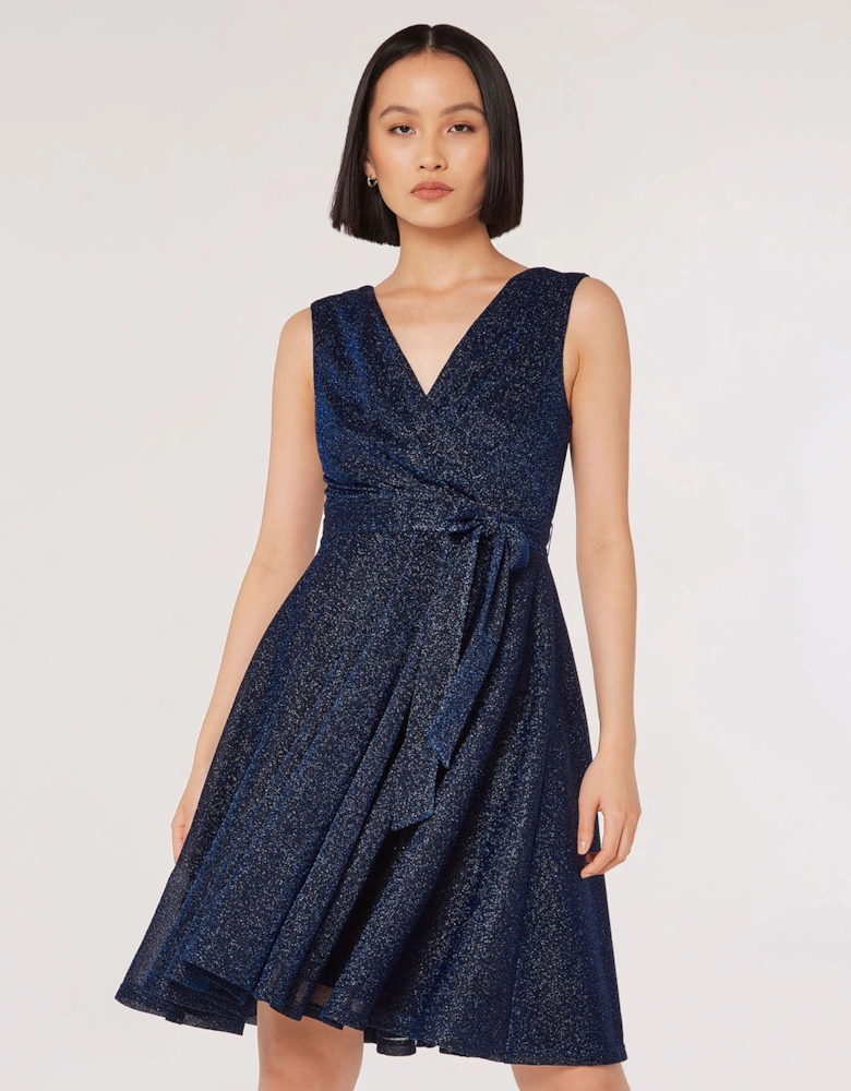 Metallic Pleat Skater Mini Dress