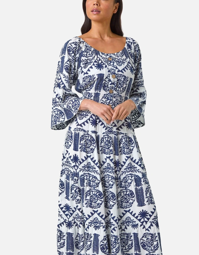 Petite Abstract Print Button Midi Dress