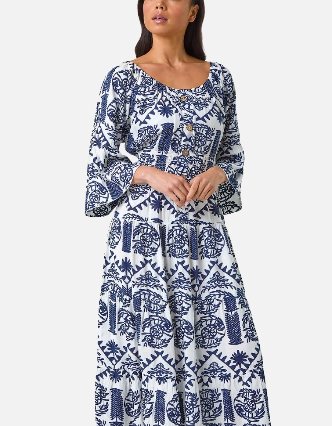 Petite Abstract Print Button Midi Dress, 2 of 1