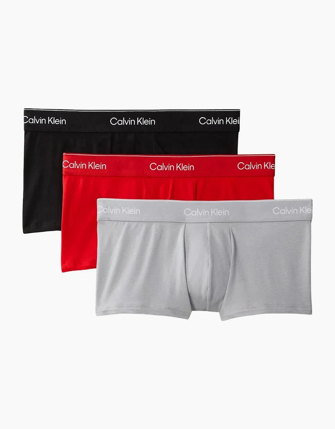 Calvin Klein Men's Grey 3-Pack Icon Cotton Stretch Low-Rise Boxer Trunks, Black / Adrenaline Rush / Sleet  44/32 2XL