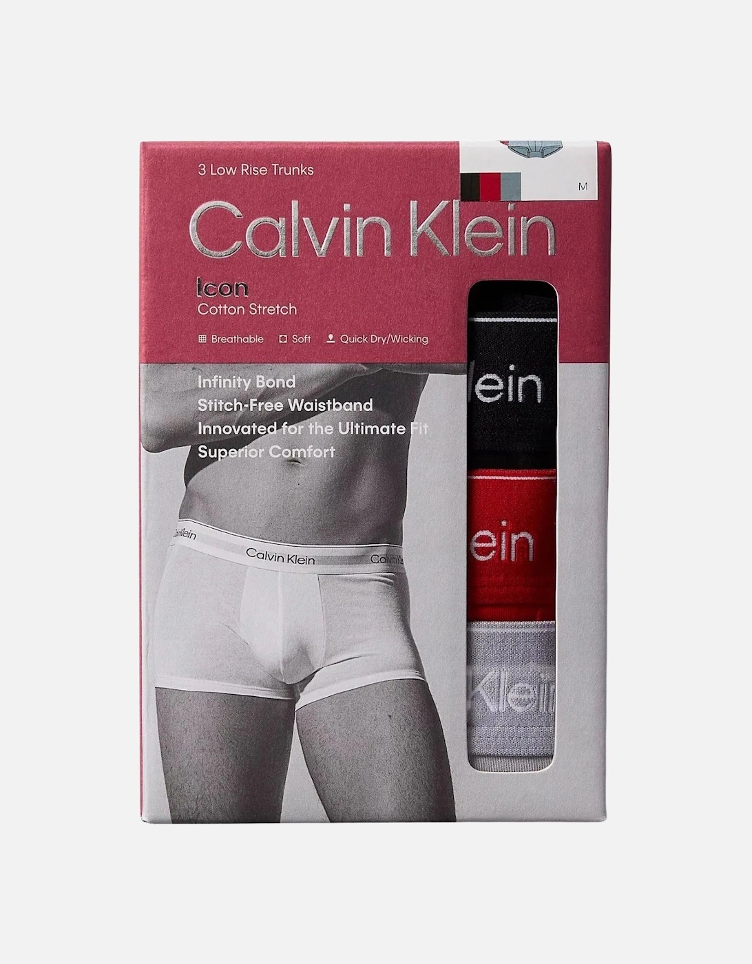 3-Pack Icon Cotton Stretch Low-Rise Boxer Trunks, Black / Adrenaline Rush / Sleet