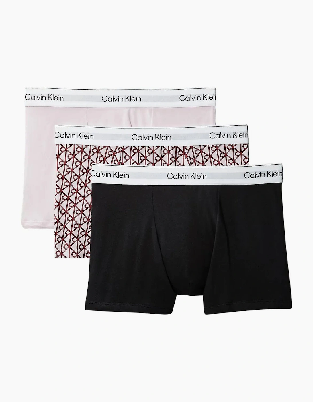 Calvin Klein Men's 3-Pack Icon Cotton Stretch 'Relaxed Dart' Emblem Print Boxer Trunks, Black/Pink - Size: 32/30/31