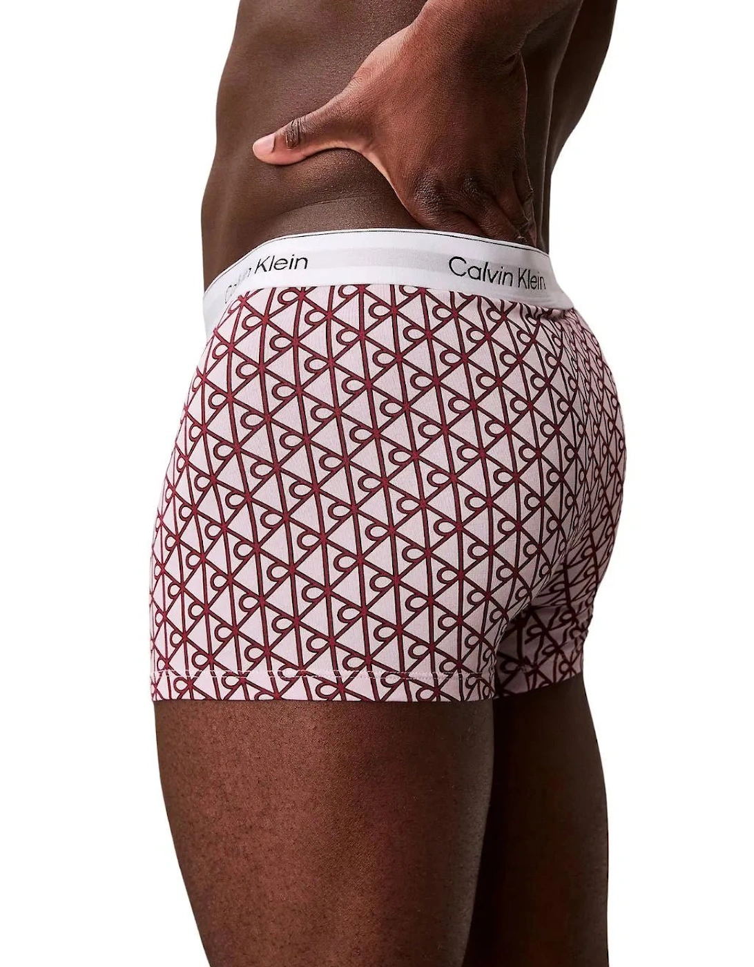 3-Pack Icon Cotton Stretch 'Relaxed Dart' Emblem Print Boxer Trunks, Black/Pink