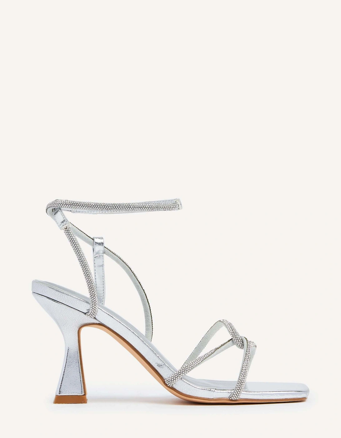 Entice Silver Faux Leather Diamante Embellishes Strappy Heel, 2 of 1