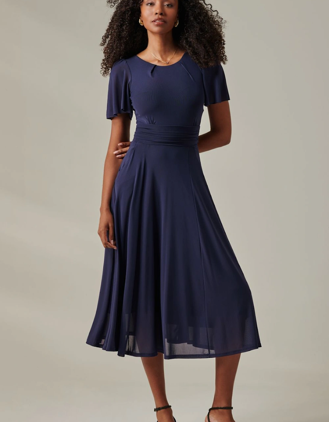 Plain Mesh Floaty Sleeve Midaxi Dress, 2 of 1