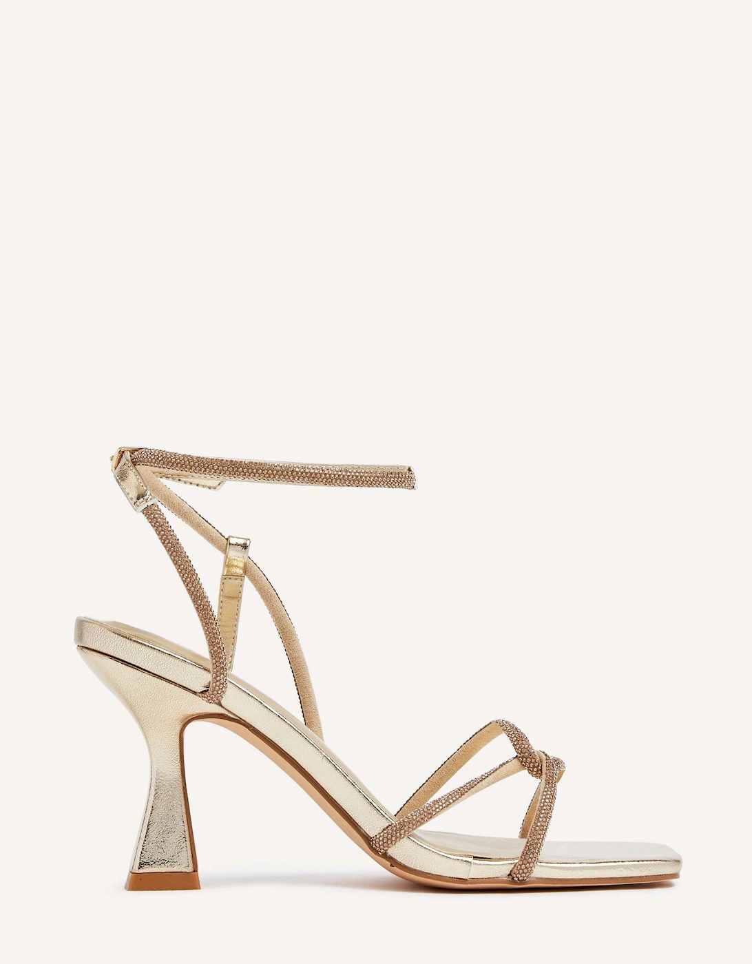 Entice Gold Faux Leather Diamante Embellishes Strappy Heel, 2 of 1
