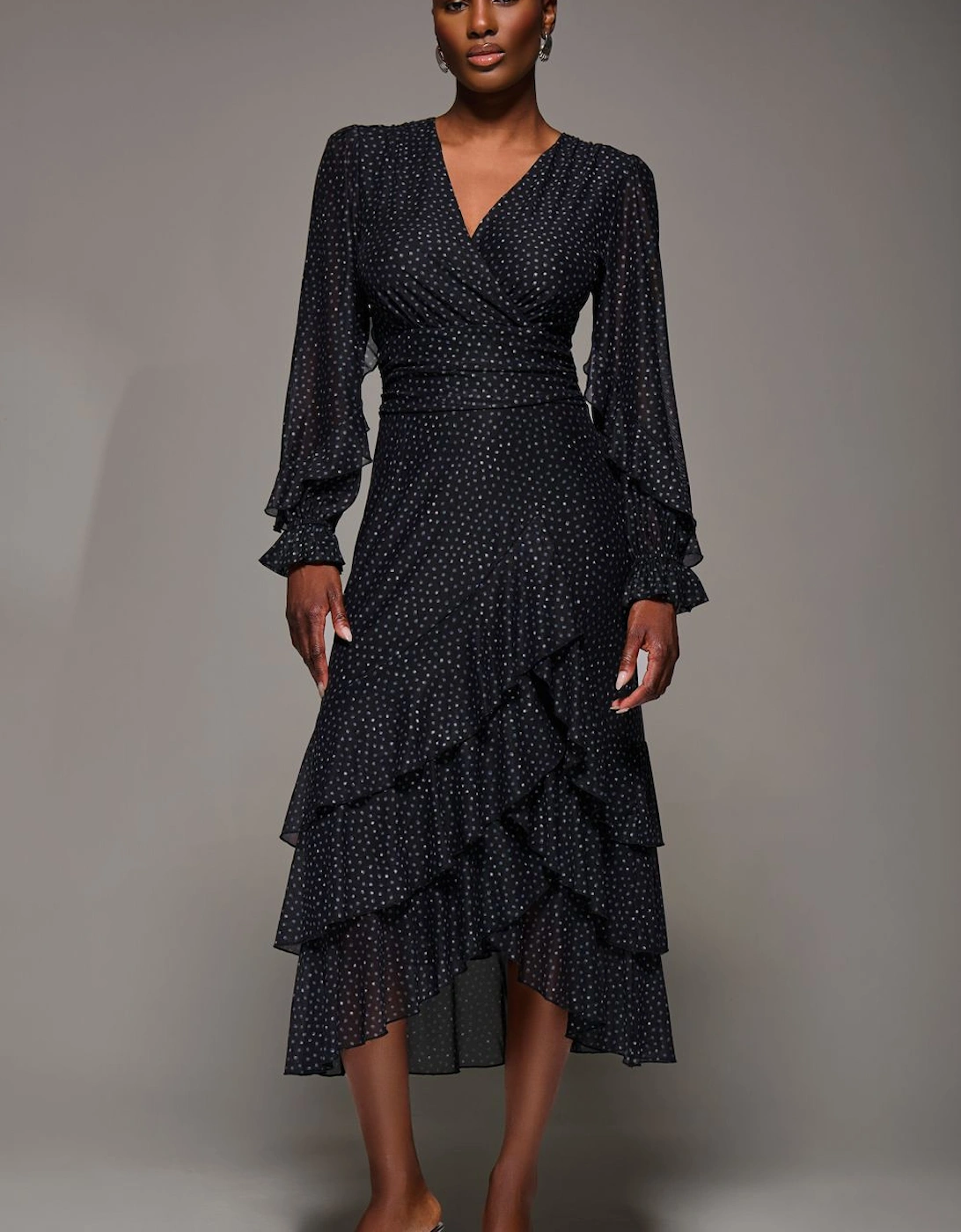 Long Sleeve Frill Detail Mesh Maxi dress, 2 of 1
