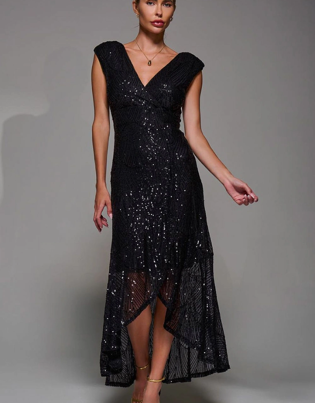 Sequin Asymmetric Ruffle Hem Maxi Dress, 2 of 1