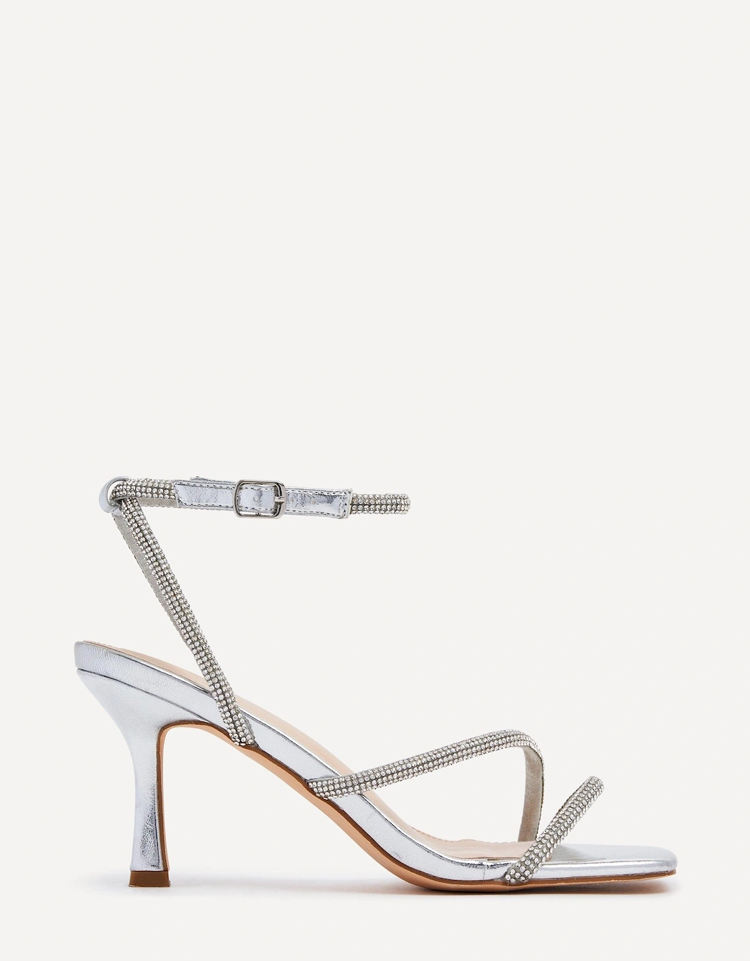 Mayfair Silver Faux Leather Diamante Heeled Sandal, 2 of 1