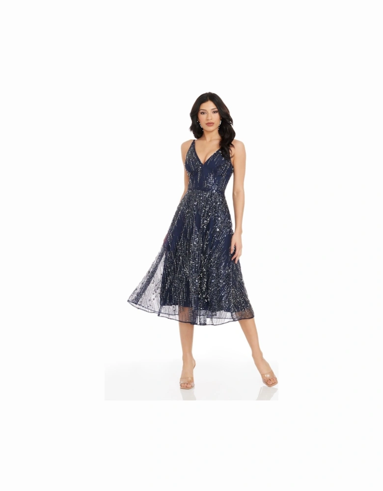 Elisa V-neck Fit And Flare Midi Dress