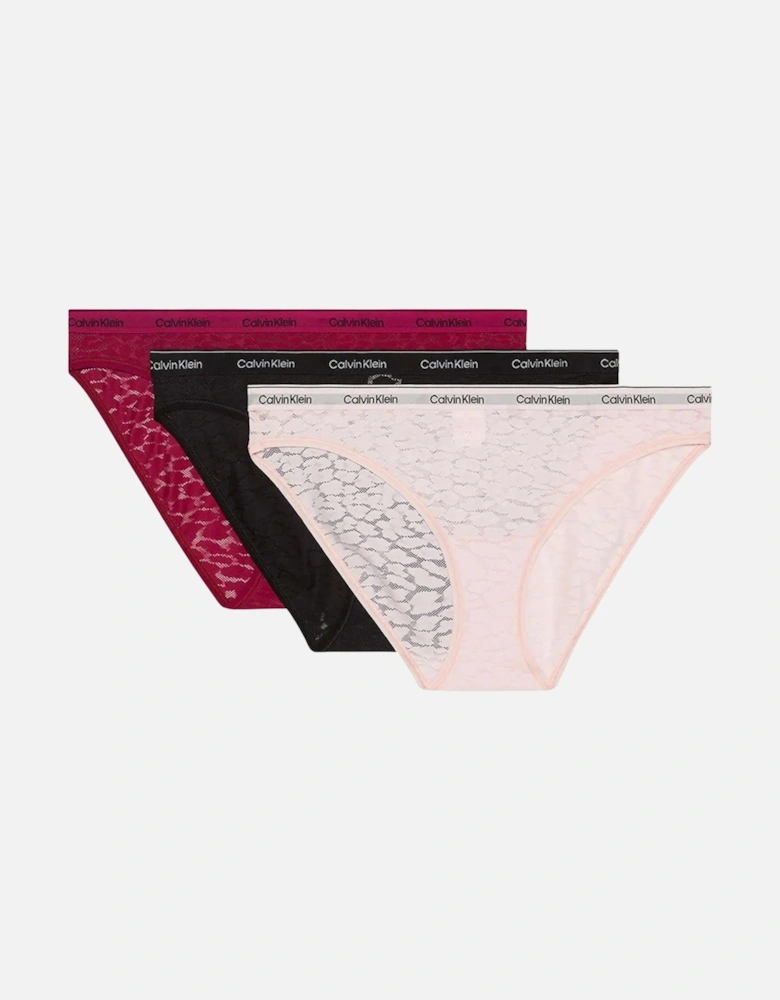 3-Pack Icon Lace Bikini Briefs, Beetroot/Black/Pink