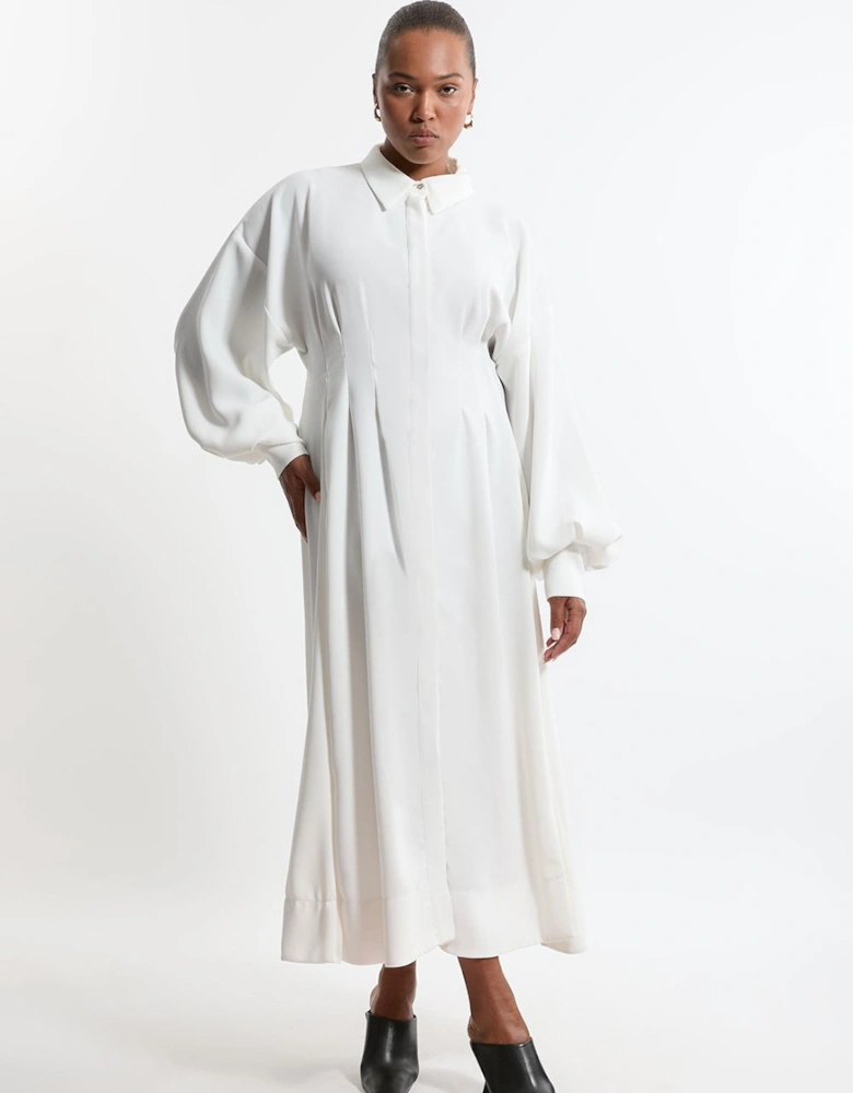 Plus Size Compact Stretch Viscose Long Sleeve Woven Maxi Shirt Dress