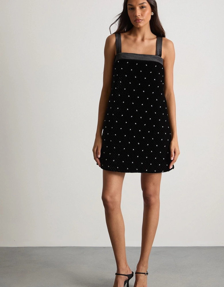 Embellished Quilted Velvet Pinafore Dress