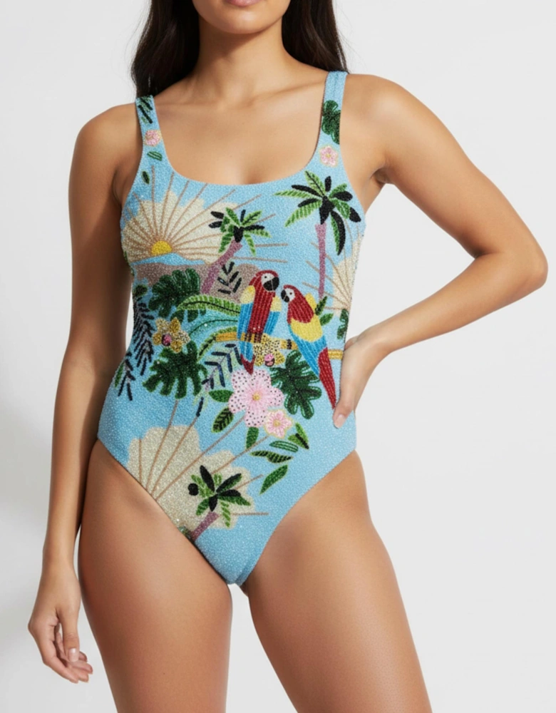Pandora Luxe Hand Beaded Baby Blue Swimsuit