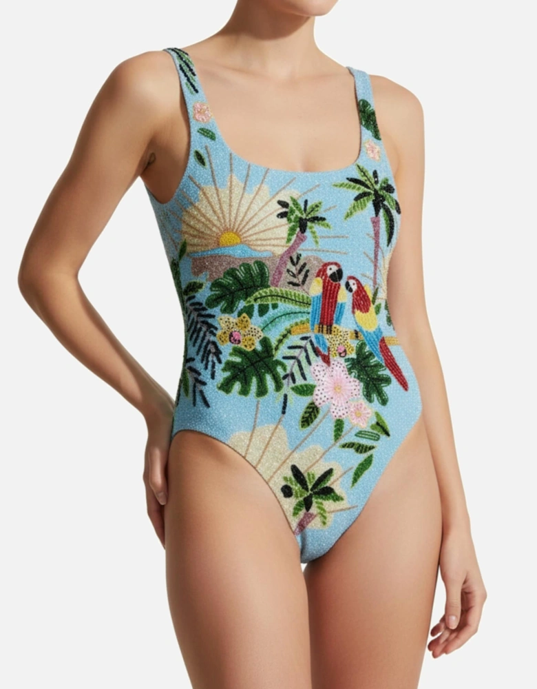 Pandora Luxe Hand Beaded Baby Blue Swimsuit