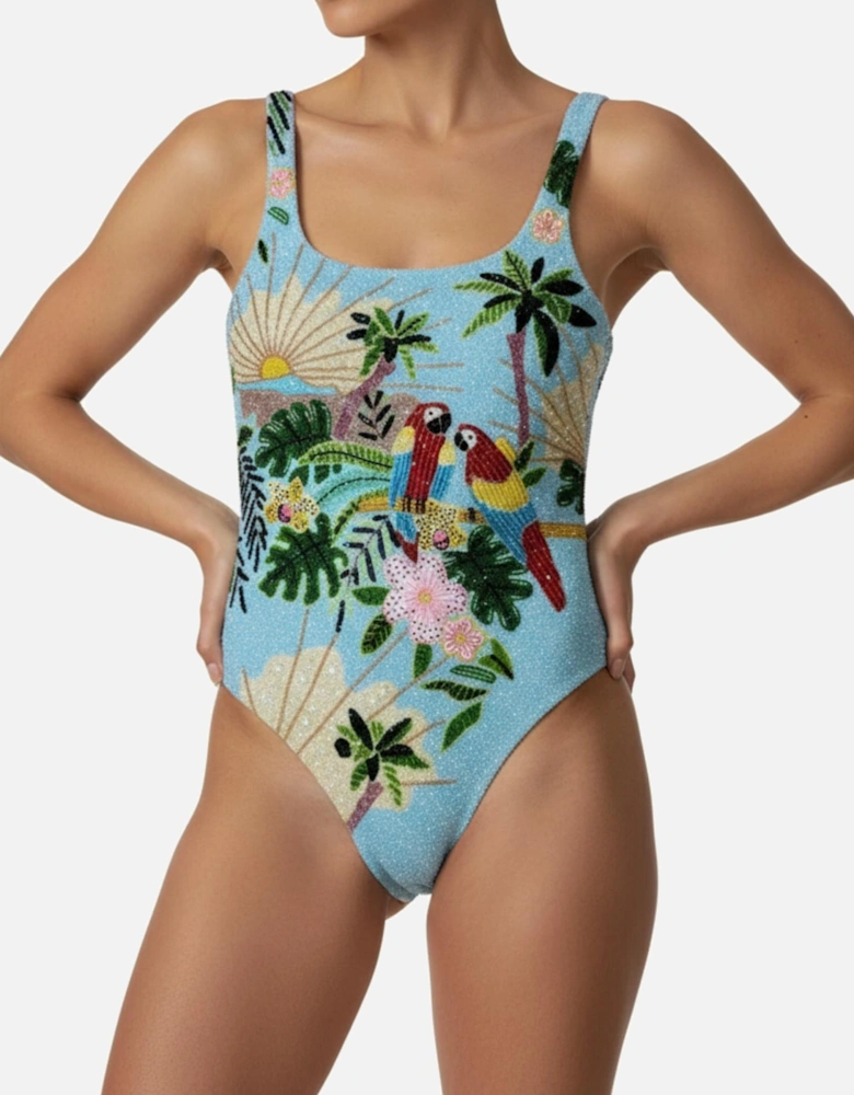 Pandora Luxe Hand Beaded Baby Blue Swimsuit
