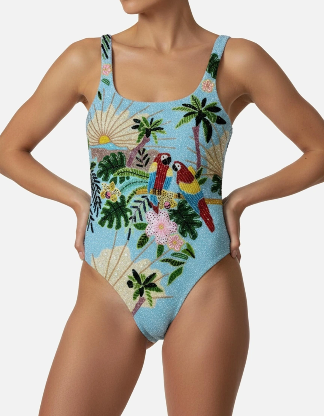 Pandora Luxe Hand Beaded Baby Blue Swimsuit