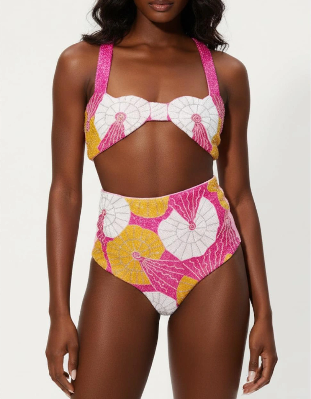 x Zandra Rhodes Swirlshell Beaded Bikini Bottom Fuschia