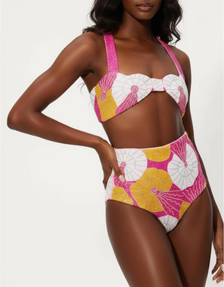 x Zandra Rhodes Swirlshell Beaded Bikini Bottom Fuschia