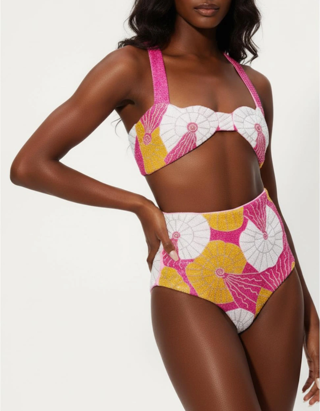 x Zandra Rhodes Swirlshell Beaded Bikini Bottom Fuschia