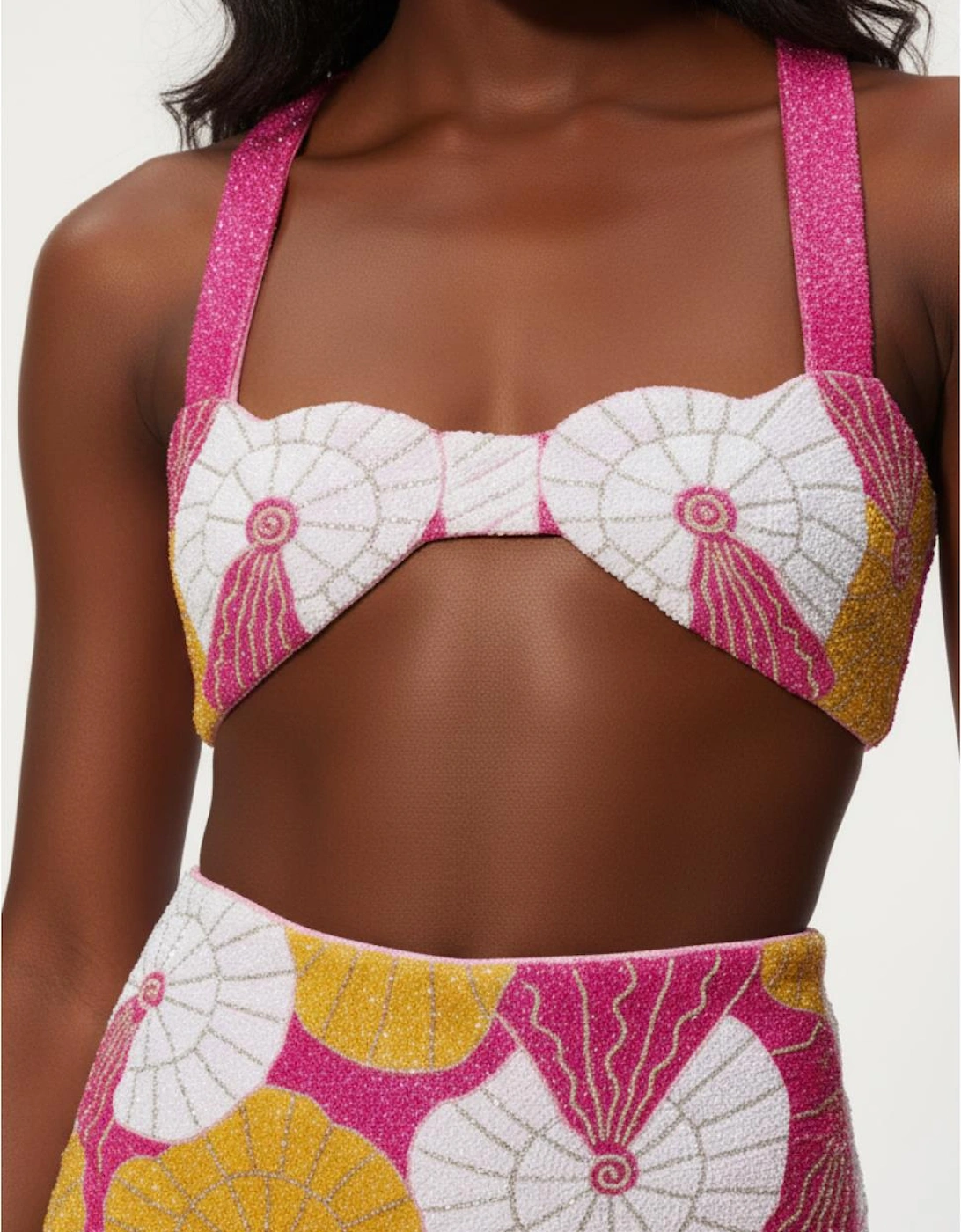 x Zandra Rhodes Swirlshell Beaded Bikini Bottom Fuschia