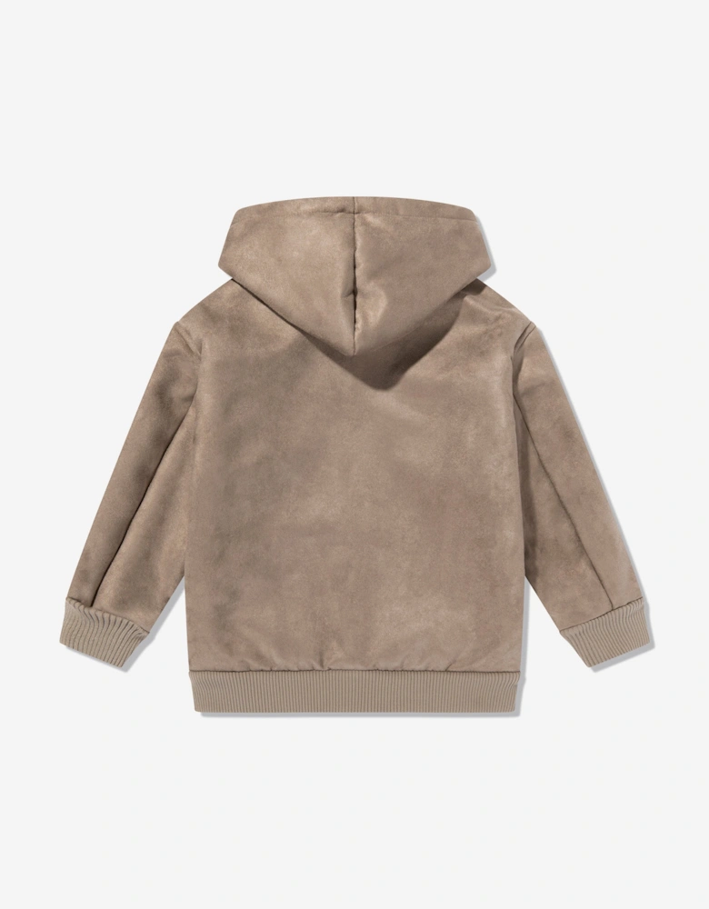 Boys Fleece Lined Zip Up Jacket in Brown