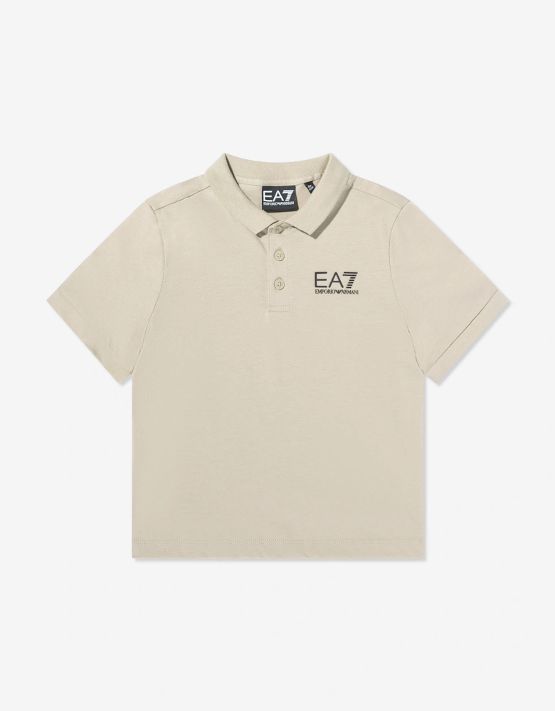 Emporio Armani Boys Train Core ID Polo Shirt in Beige