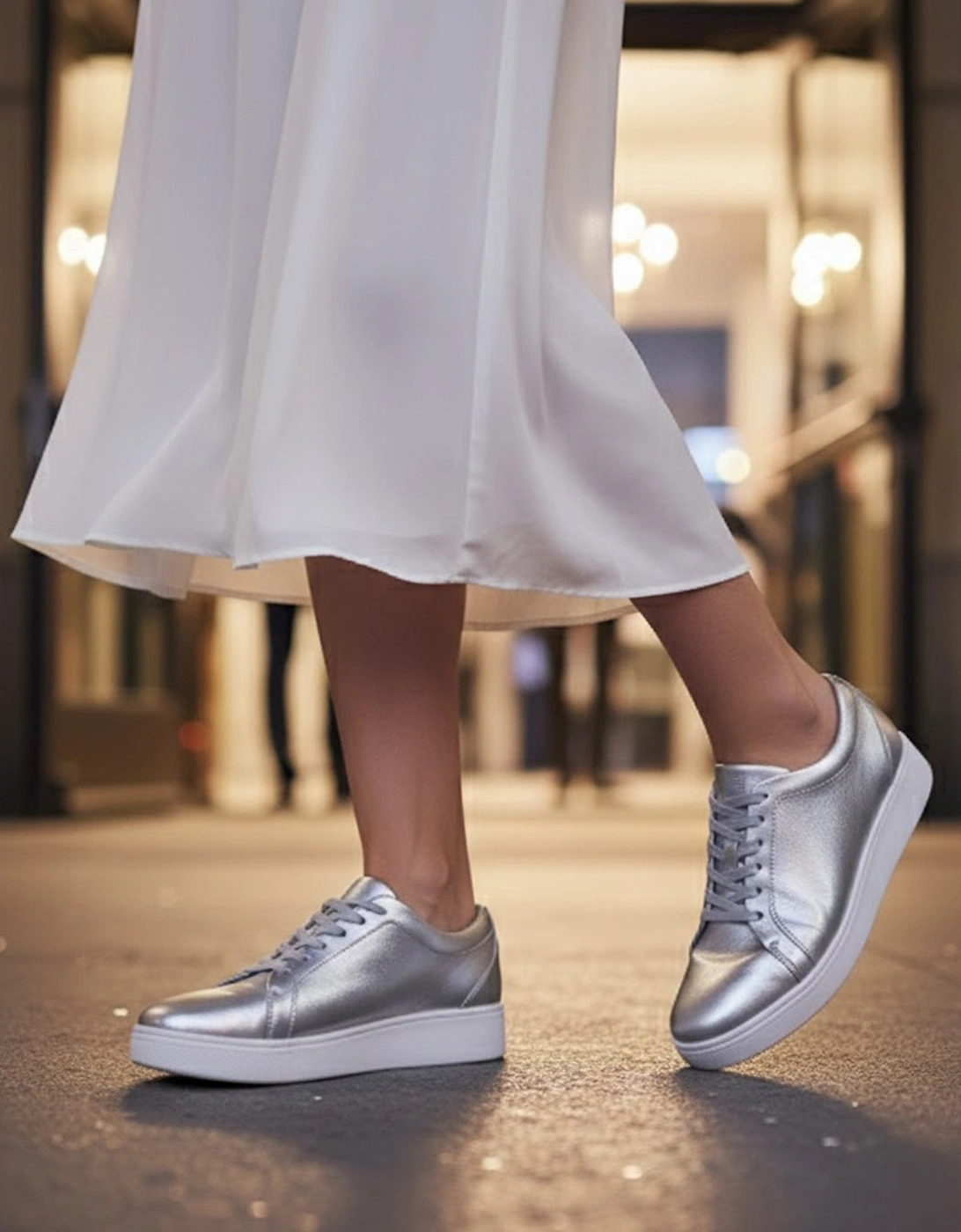 RALLY Womens Leather Trainers Silver