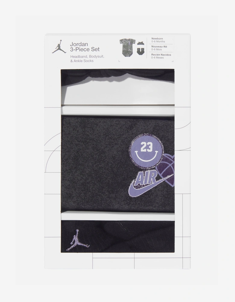 Jordan Baby Girls 3 Piece Bodysuit Set in Black