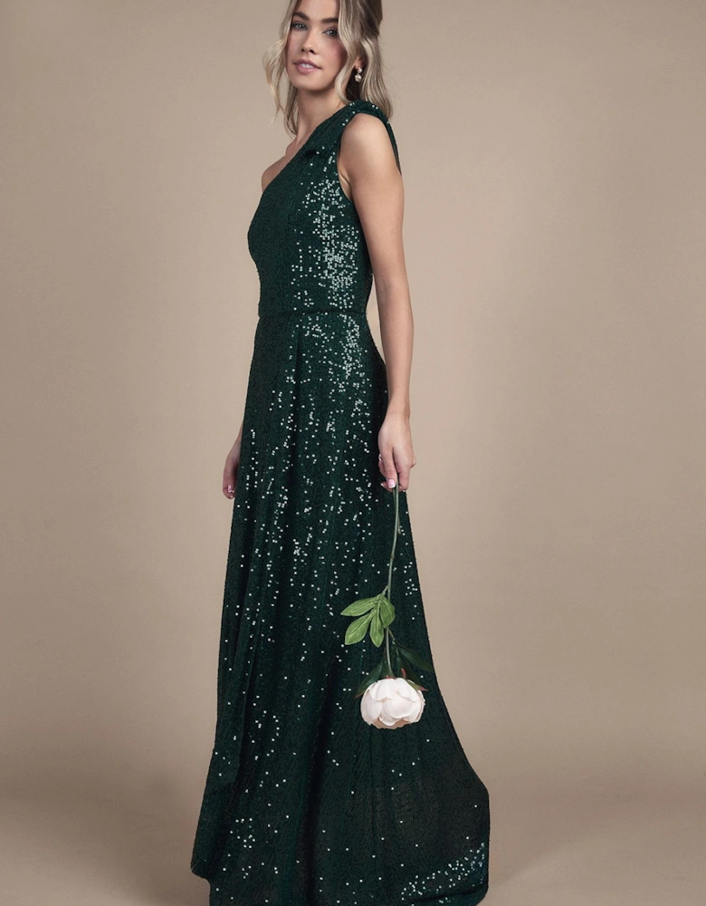 Teen Sequin Bow One Shoulder Maxi Bridesmaid Dress