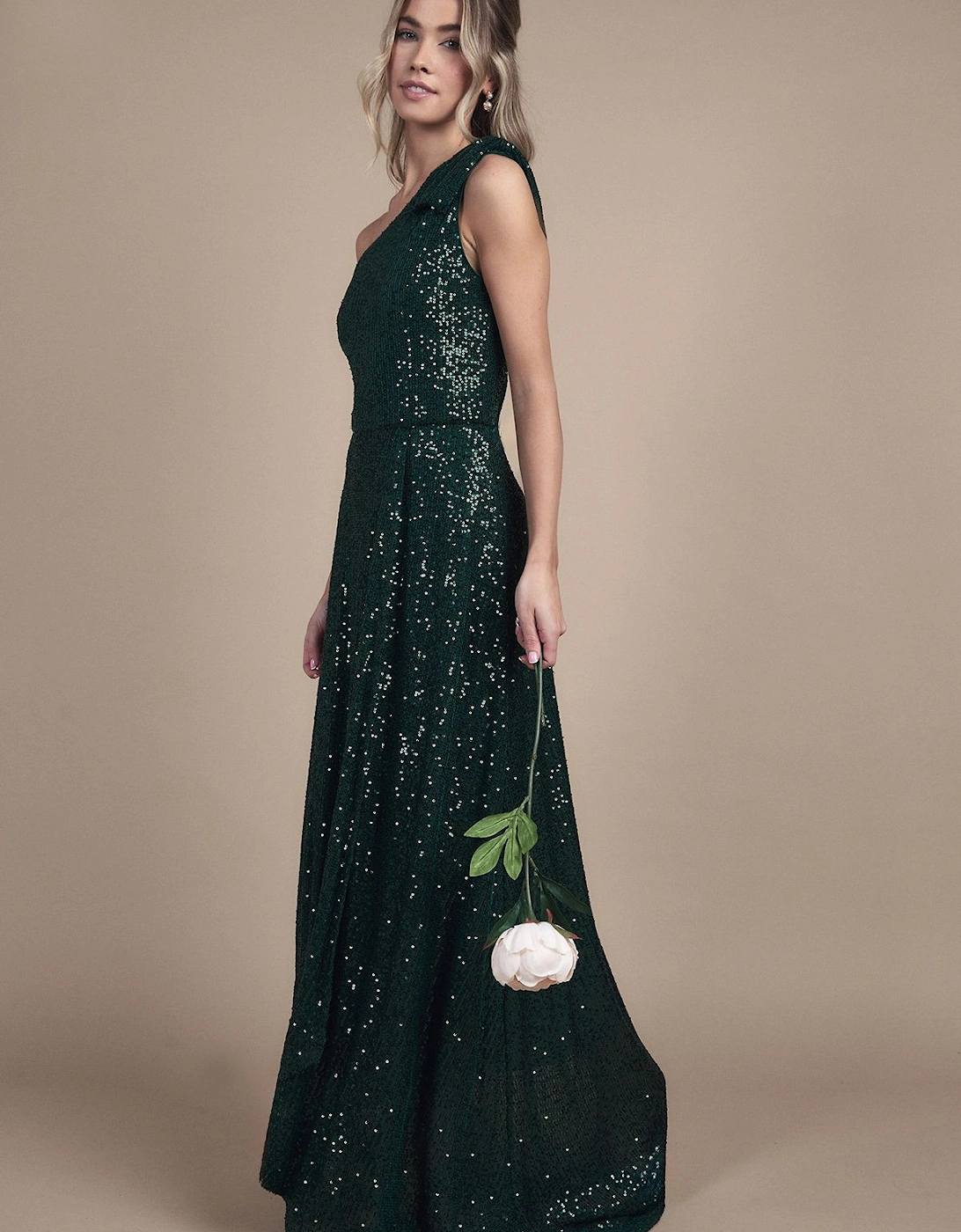 Teen Sequin Bow One Shoulder Maxi Bridesmaid Dress, 2 of 1