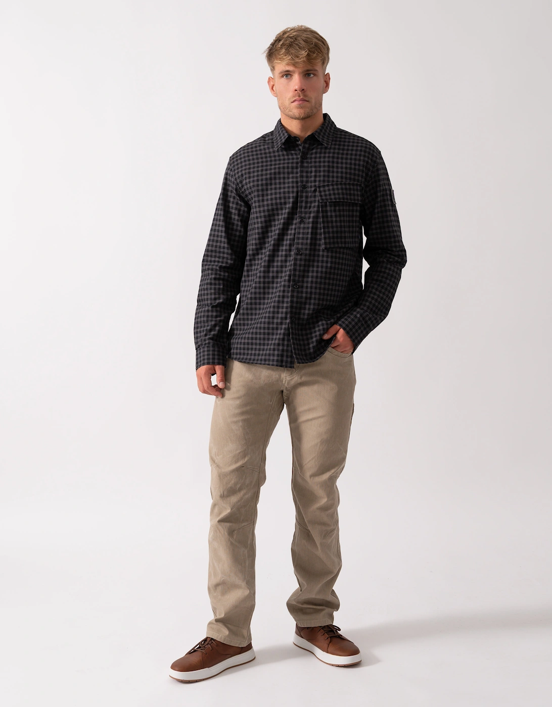 Scale Mens Long Sleeve Check Shirt - Black / Tornado Grey