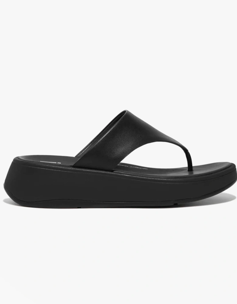 F-MODE LEATHER FLATFORM Womens Toe Post Sandals All Black