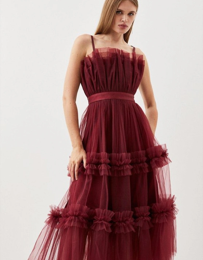 Tulle Bandeau Tiered Midi Dress