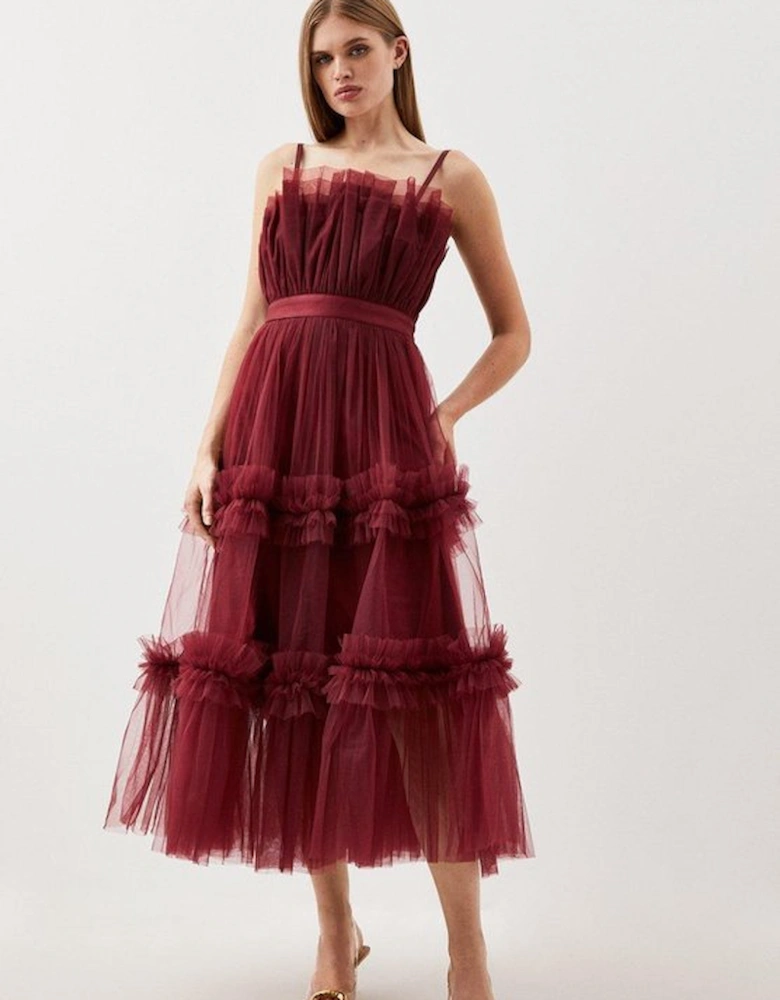 Tulle Bandeau Tiered Midi Dress