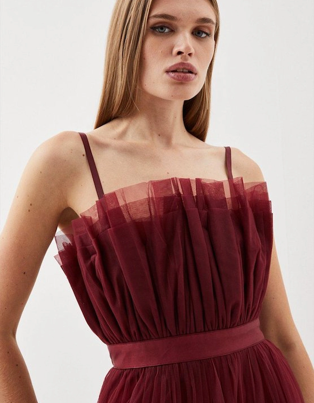 Tulle Bandeau Tiered Midi Dress