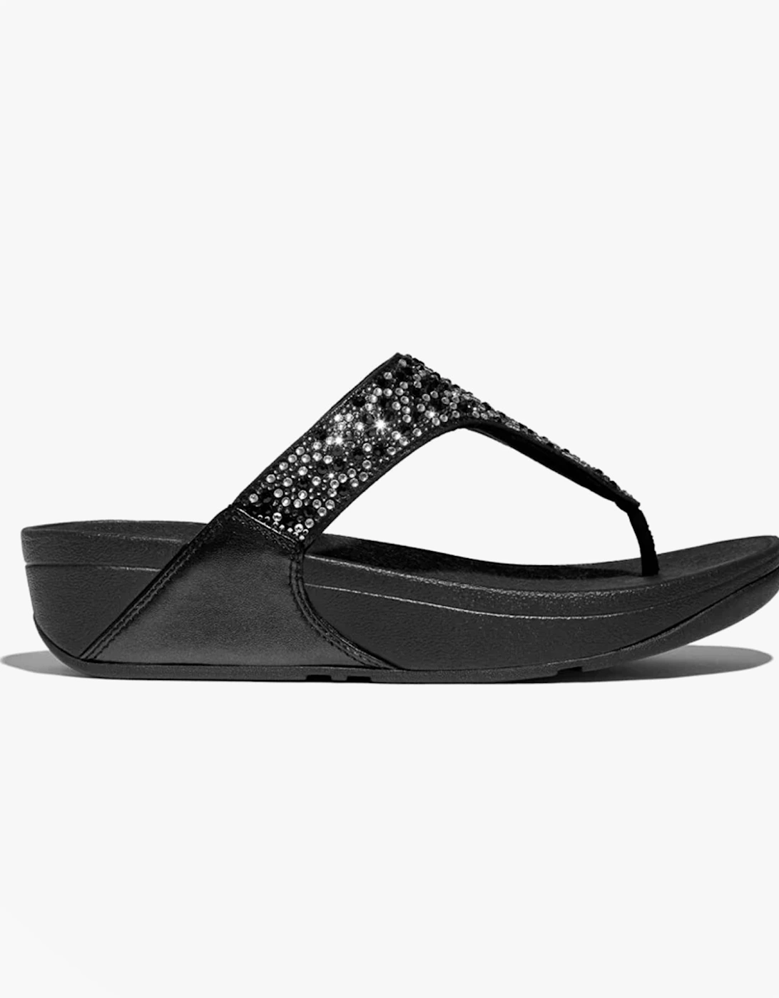 Women's FitFlop LULU CRYSTAL-MIX Womens Toe Post Sandals All Black - Size: 5